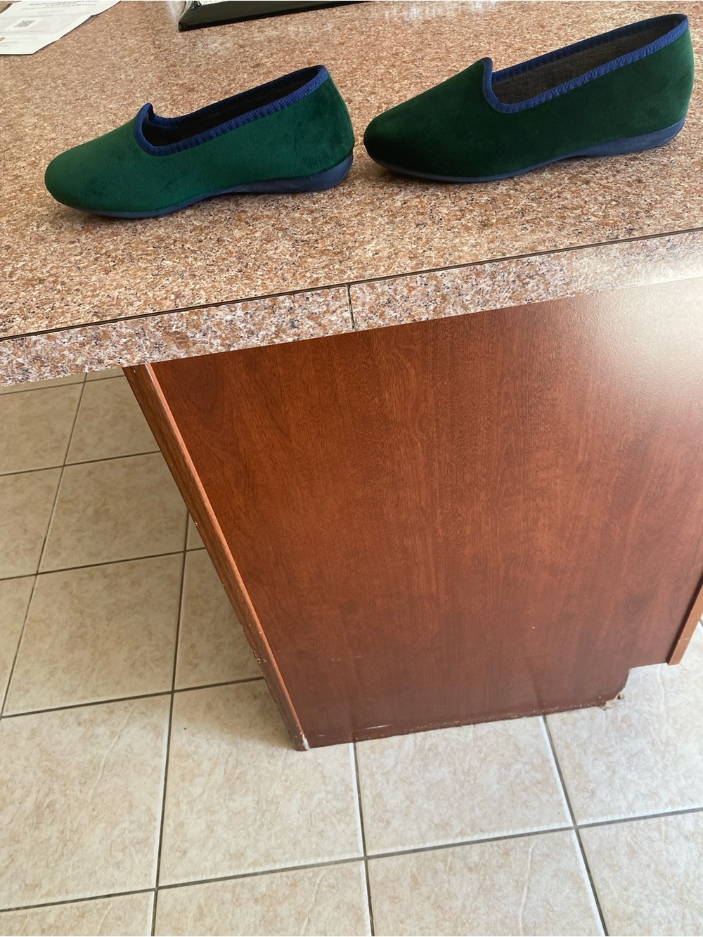 Diamante Women's Emerald Green Slip-On Flats with Blue Trim - Picture 6 of 7